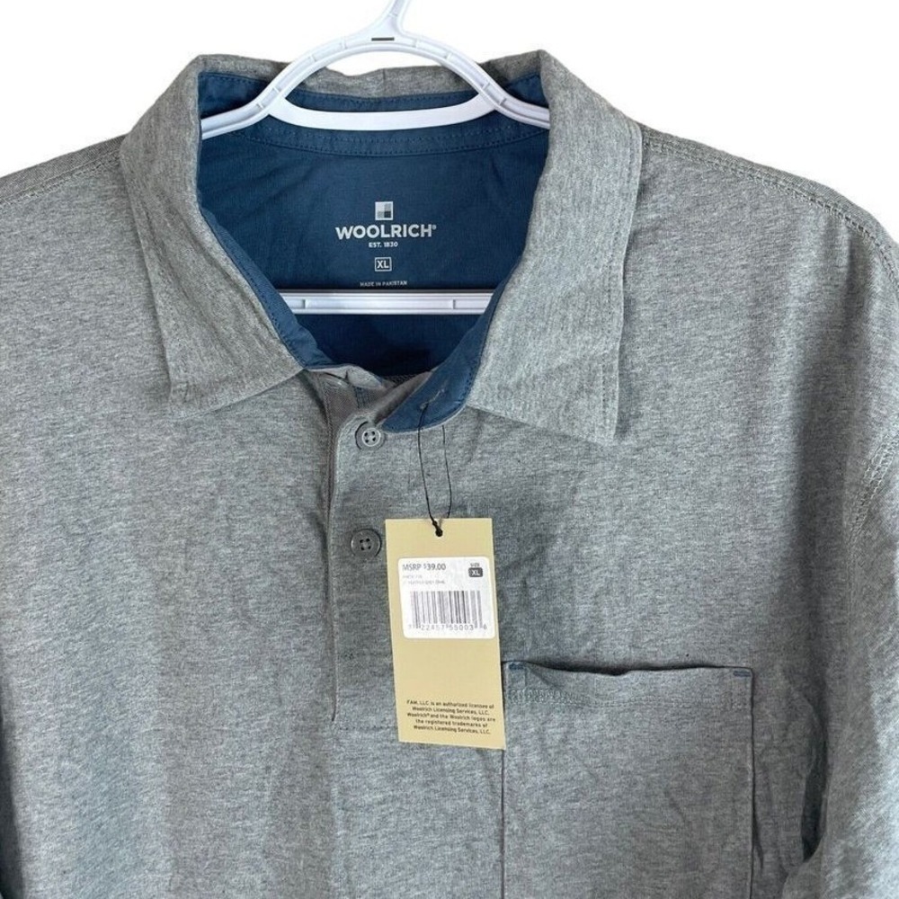 Woolrich Polo Shirt Mens XL Heather Gray Short Sleeve Pocket Jersey Knit NEW